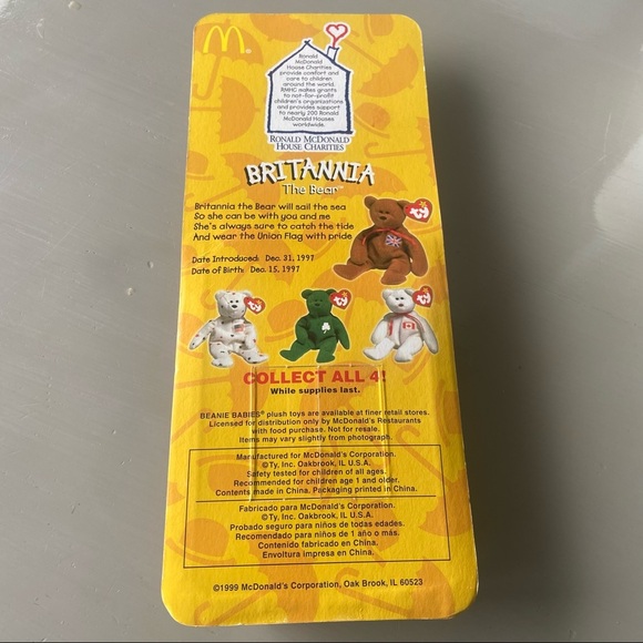 McDonalds TY Beanie Baby Britannia The Bear Rare With 2Tag Errors 1993 OAKBROOK - Picture 3 of 6